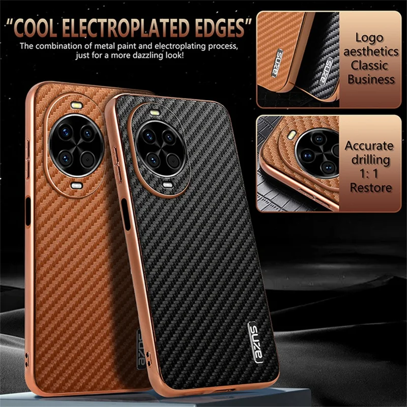 AZNS For Huawei nova 14 5G Case Electroplating Carbon Fiber Texture PU + TPU Phone Cover - Black