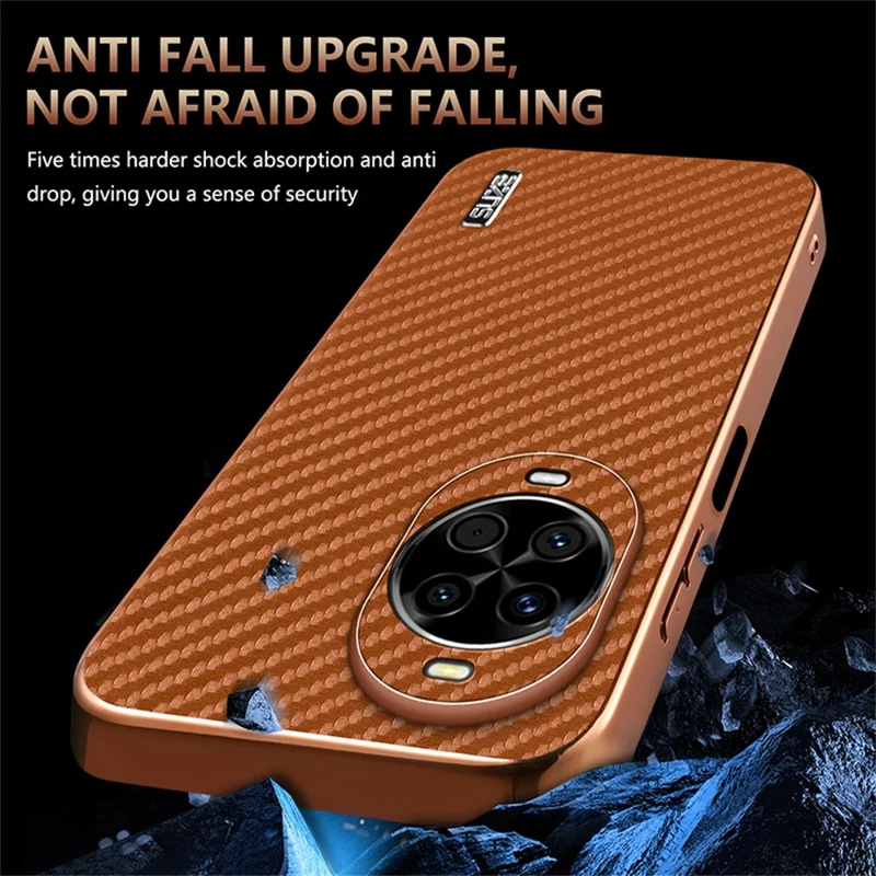 AZNS For Huawei nova 14 5G Case Electroplating Carbon Fiber Texture PU + TPU Phone Cover - Black