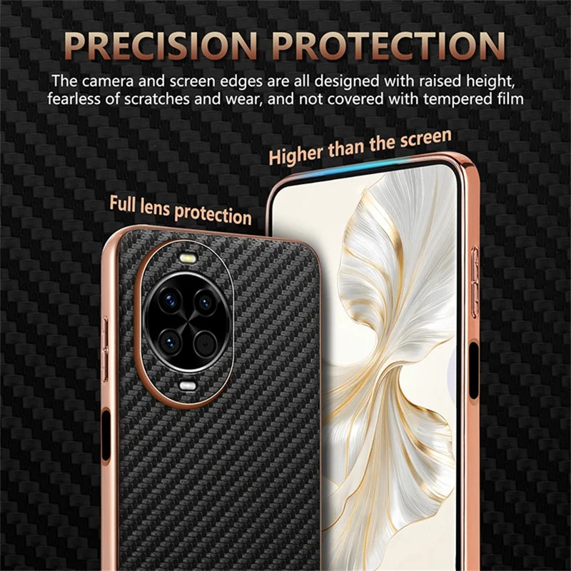 AZNS For Huawei nova 14 5G Case Electroplating Carbon Fiber Texture PU + TPU Phone Cover - Black