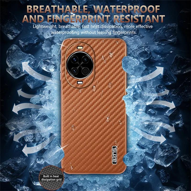AZNS For Huawei nova 14 5G Case Electroplating Carbon Fiber Texture PU + TPU Phone Cover - Black