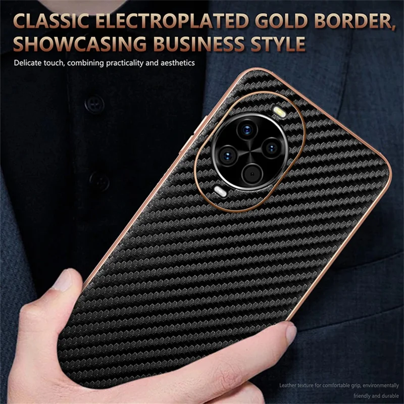 AZNS For Huawei nova 14 5G Case Electroplating Carbon Fiber Texture PU + TPU Phone Cover - Black