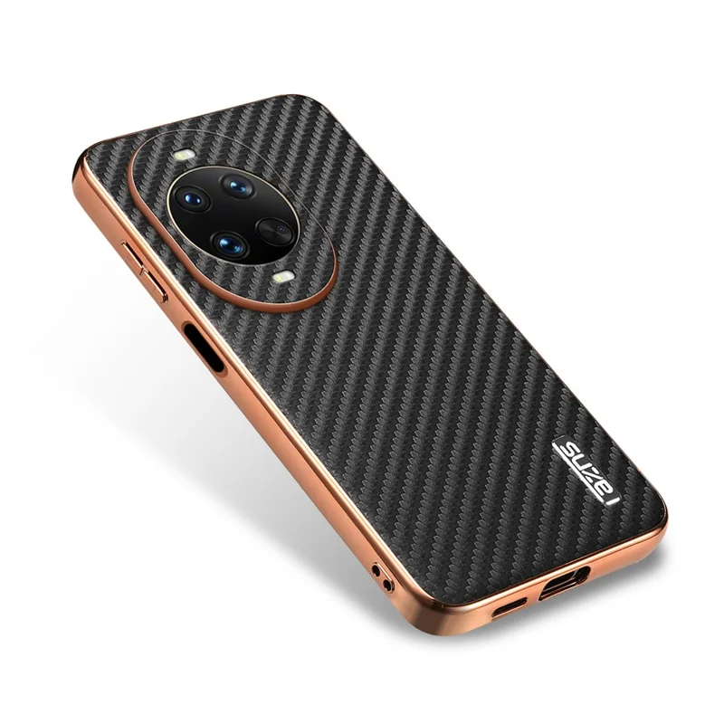 AZNS For Huawei nova 14 Pro 5G Case Electroplating Carbon Fiber Texture PU + TPU Phone Cover - Black