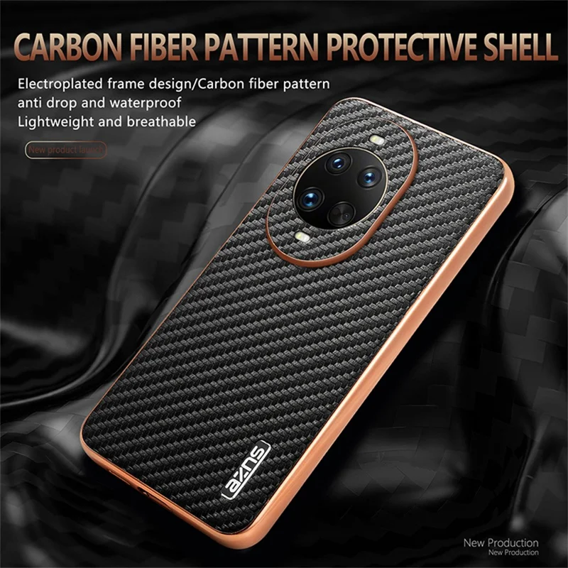 AZNS For Huawei nova 14 Pro 5G Case Electroplating Carbon Fiber Texture PU + TPU Phone Cover - Black