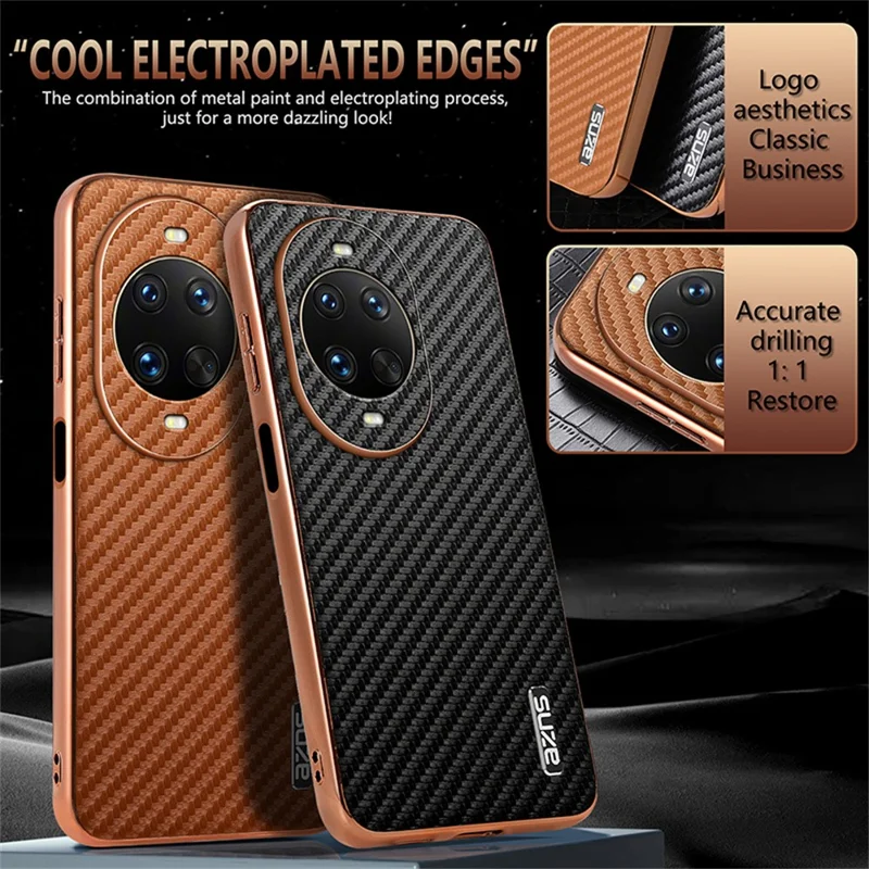 AZNS For Huawei nova 14 Pro 5G Case Electroplating Carbon Fiber Texture PU + TPU Phone Cover - Black