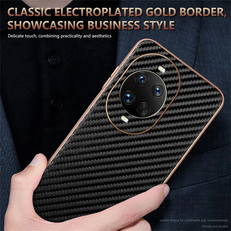 AZNS For Huawei nova 14 Pro 5G Case Electroplating Carbon Fiber Texture PU + TPU Phone Cover - Black