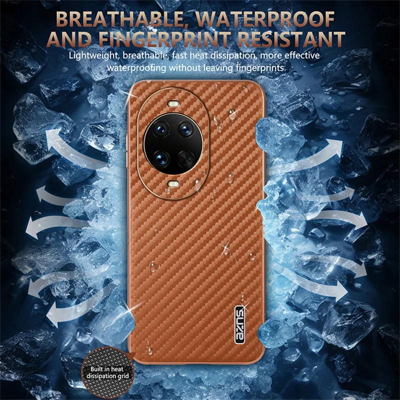 Funda AZNS para Huawei nova 14 Ultra 5G con Textura de Fibra de Carbono Electropulida, Cubierta de Teléfono PU + TPU - Marrón