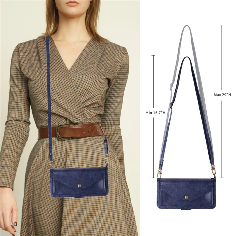 For iPhone 17e / 16e Leather Case Magnetic Closure Wallet Stand Phone Cover with Crossbody Strap - Blue