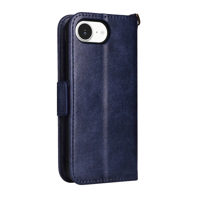 For iPhone 17e / 16e Leather Case Magnetic Closure Wallet Stand Phone Cover with Crossbody Strap - Blue