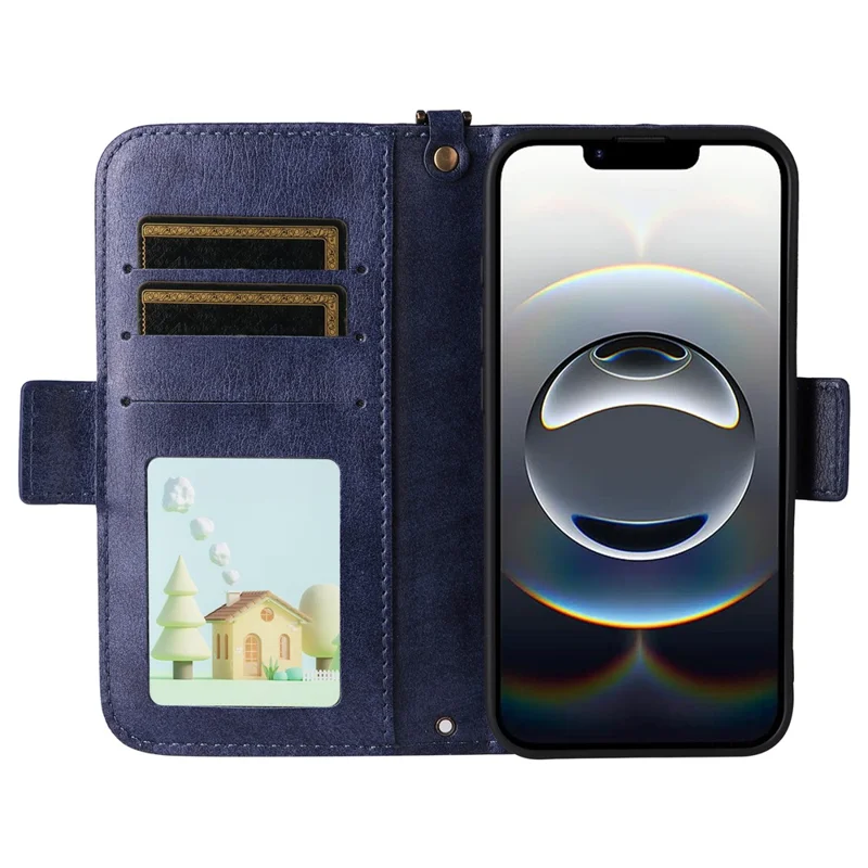 For iPhone 17e / 16e Leather Case Magnetic Closure Wallet Stand Phone Cover with Crossbody Strap - Blue