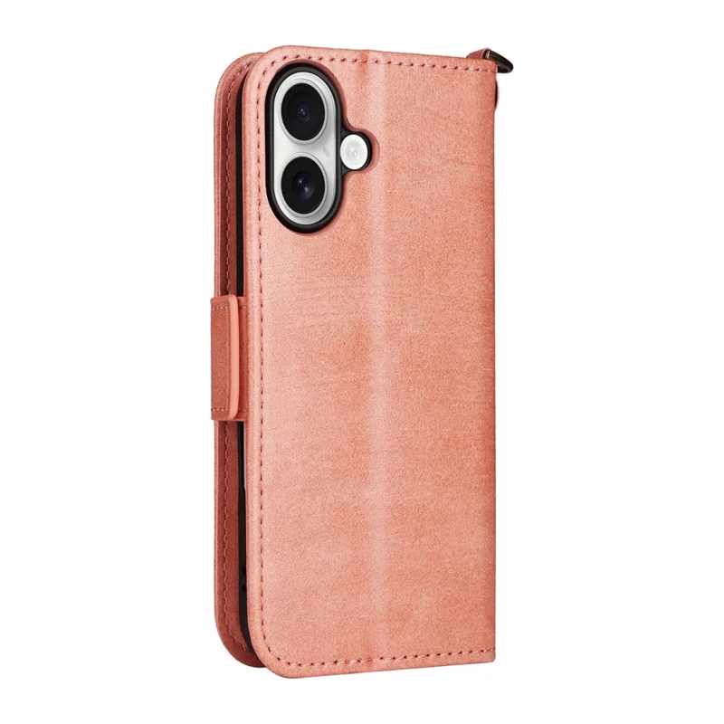 For iPhone 16 Plus Leather Case Magnetic Closure Wallet Stand Phone Cover with Crossbody Strap - Pink