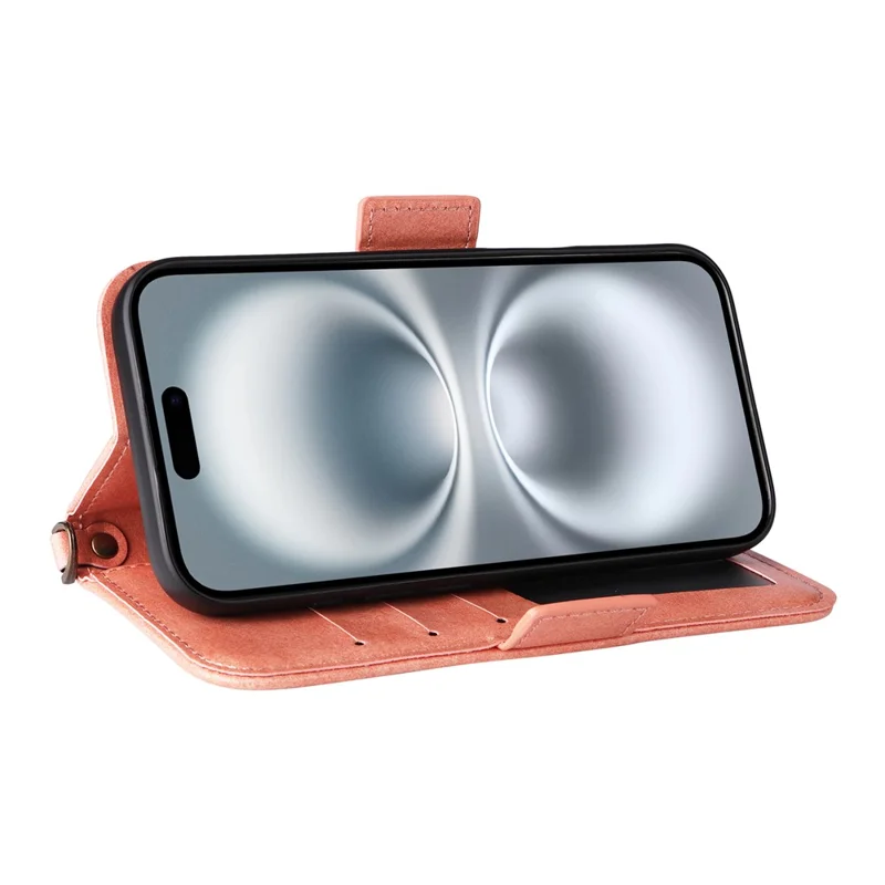 For iPhone 16 Plus Leather Case Magnetic Closure Wallet Stand Phone Cover with Crossbody Strap - Pink