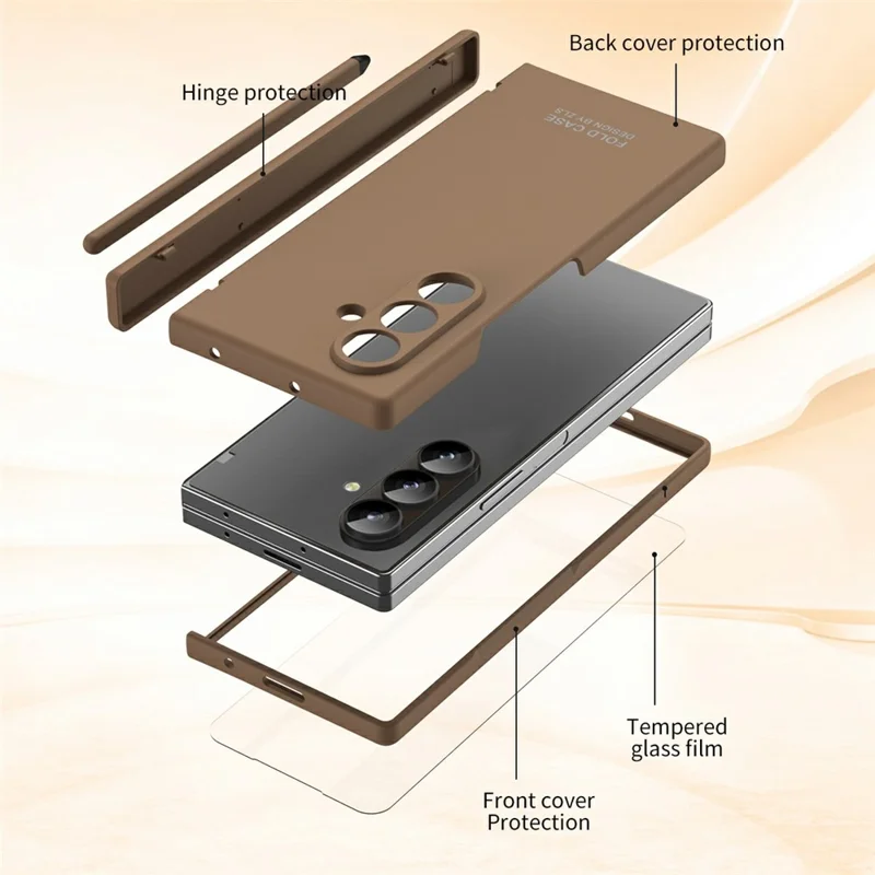 For Samsung Galaxy Z Fold7 5G Case Folding PC Phone Cover with Stylus / Tempered Glass Film - Brown