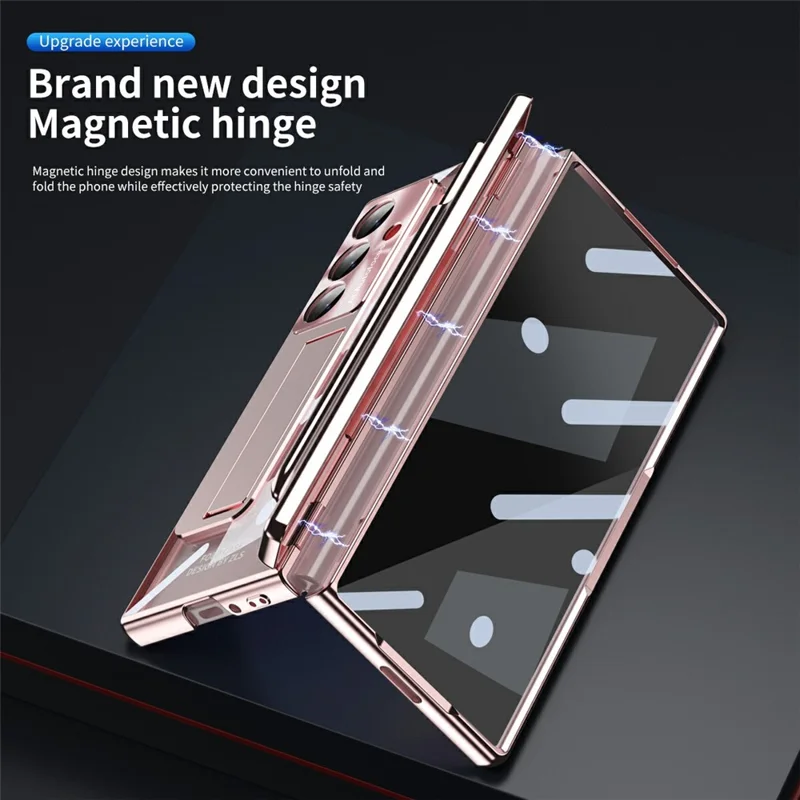 Für Samsung Galaxy Z Fold7 5G Hülle Magnetisches Scharnier Elektrolytisch beschichtete PC-Handyhülle mit Panzerglas / Stylus - Rosa