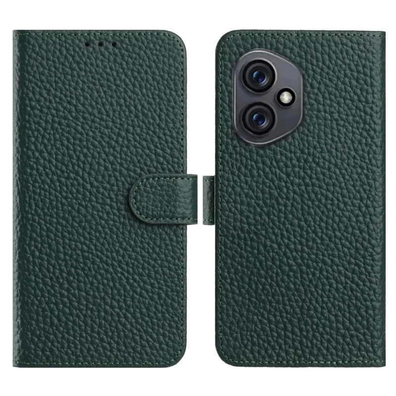 For Honor 400 5G (Global) Case Wallet Stand Litchi Texture Genuine Cow Leather Flip Phone Cover - Green