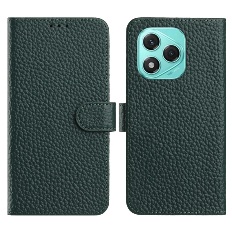 For Honor 400 Lite 5G Case Wallet Stand Litchi Texture Genuine Cow Leather Flip Phone Cover - Green