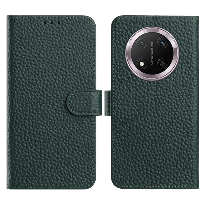 Étui portefeuille For Honor X9c 5G / Magic7 Lite 5G avec support, texture de cuir de vache véritable, style litchi - Vert