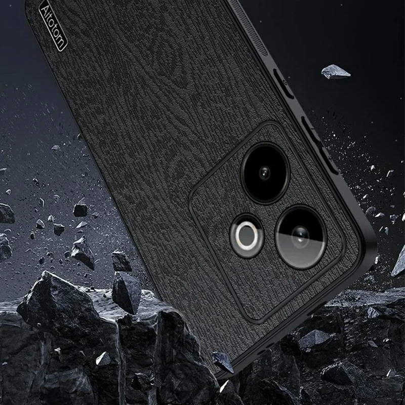 Para Realme GT 7 5G Capa Textura de Madeira Revestimento de Couro PU PC TPU Capa de Telefone - Preto