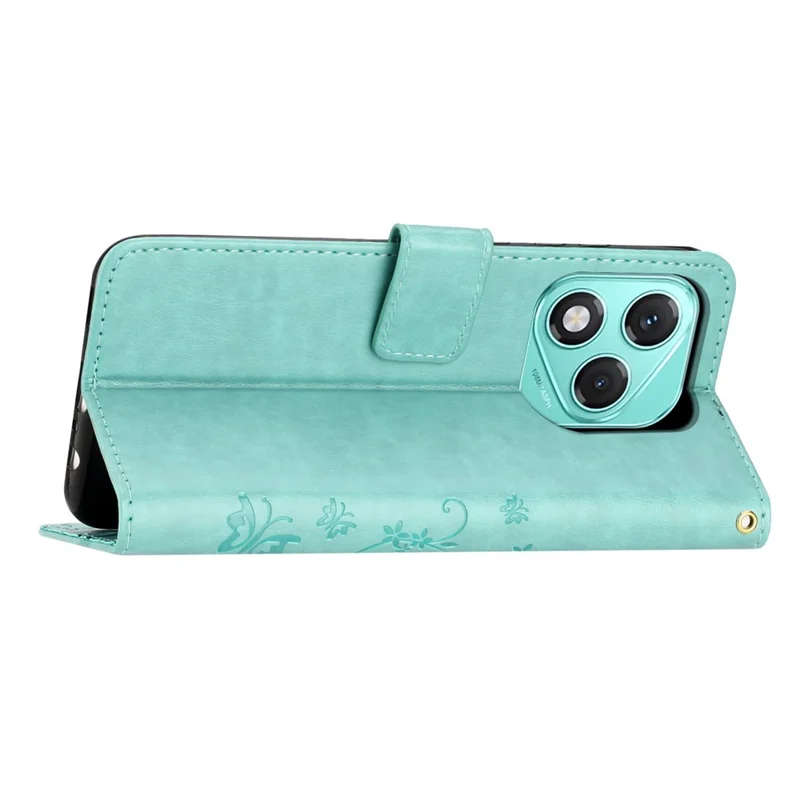 For Honor 400 Lite 5G Leather Wallet Case Butterfly Flower Imprinted Phone Cover with Strap - Baby Blue