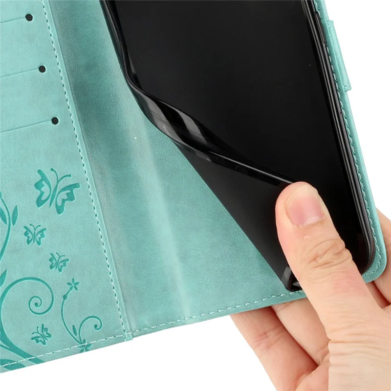 For Honor 400 Lite 5G Leather Wallet Case Butterfly Flower Imprinted Phone Cover with Strap - Baby Blue