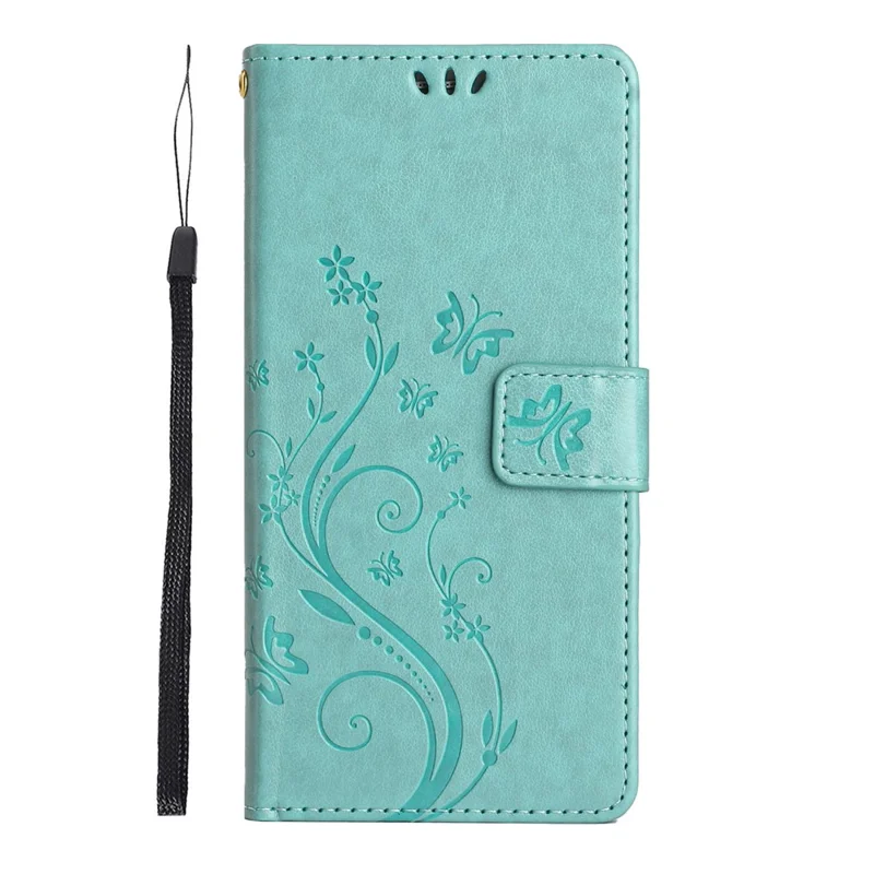 For Honor 400 Lite 5G Leather Wallet Case Butterfly Flower Imprinted Phone Cover with Strap - Baby Blue