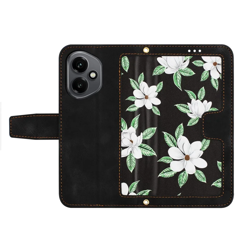 For Honor 400 5G (Global) Case PU Leather Floral Phone Cover with Card Slots / Wrist Strap - Black