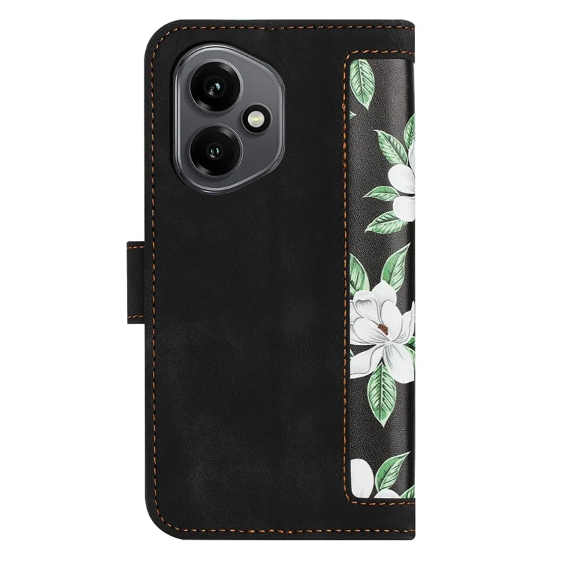 For Honor 400 5G (Global) Case PU Leather Floral Phone Cover with Card Slots / Wrist Strap - Black