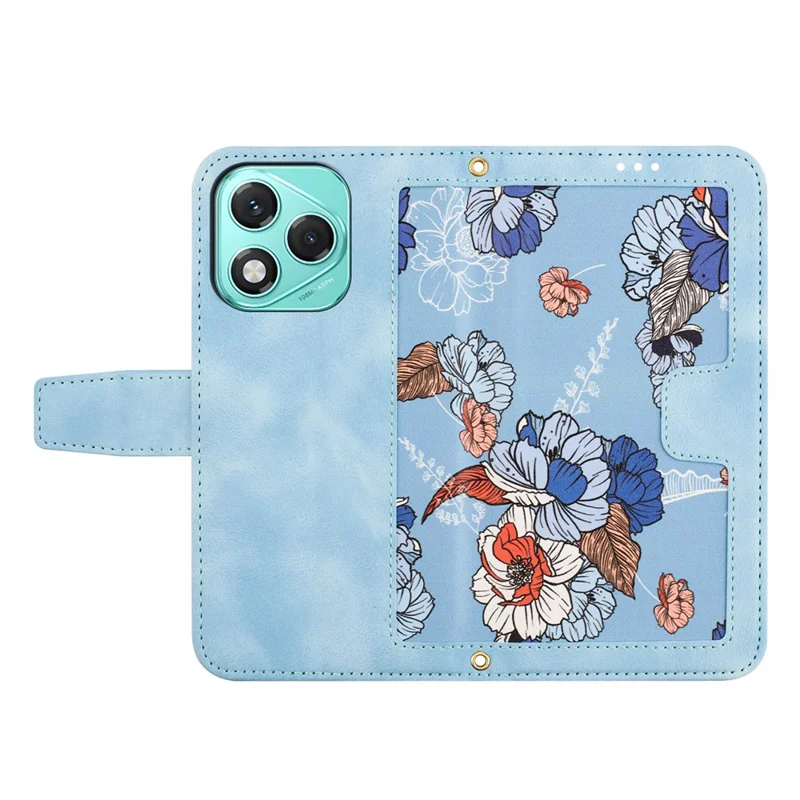 For Honor 400 Lite 5G Case PU Leather Floral Phone Cover with Card Slots / Wrist Strap - Baby Blue