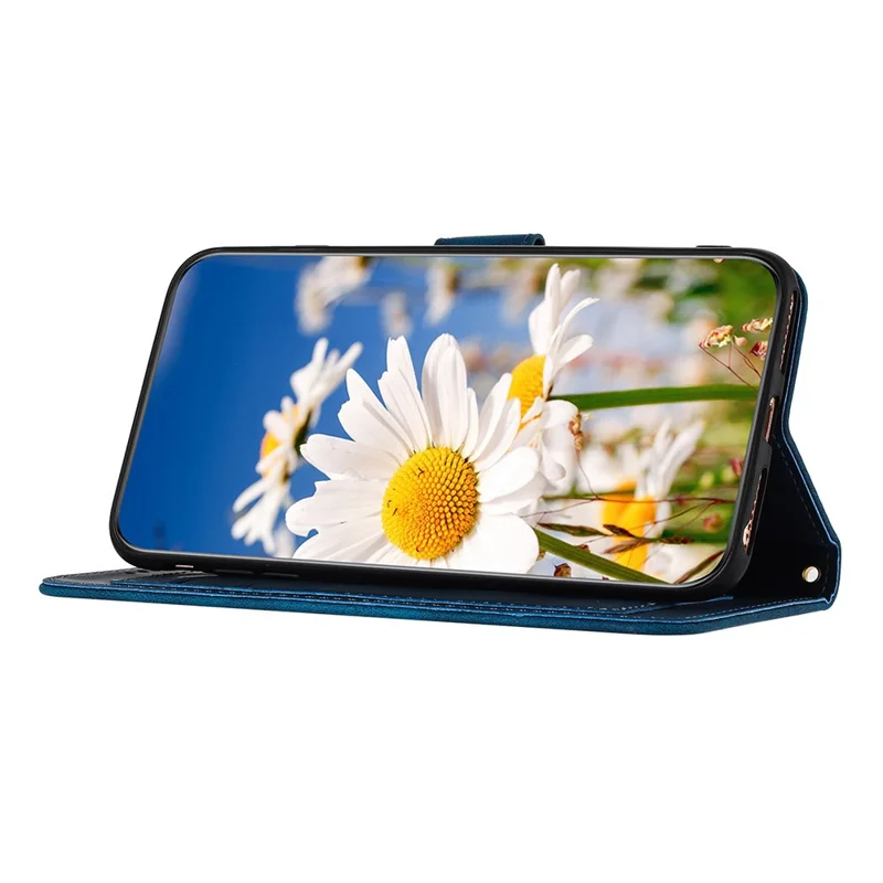 Capa For Honor 400 Pro 5G (Global) em Couro PU Floral com Slots para Cartão / Alça de Pulso - Azul Escuro