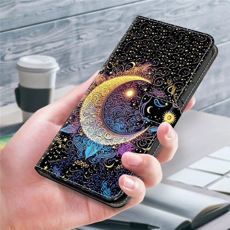 For Samsung Galaxy A16 5G  /  4G Case Wallet Stand Pattern Printing PU Leather Flip Phone Cover - Bright Moon