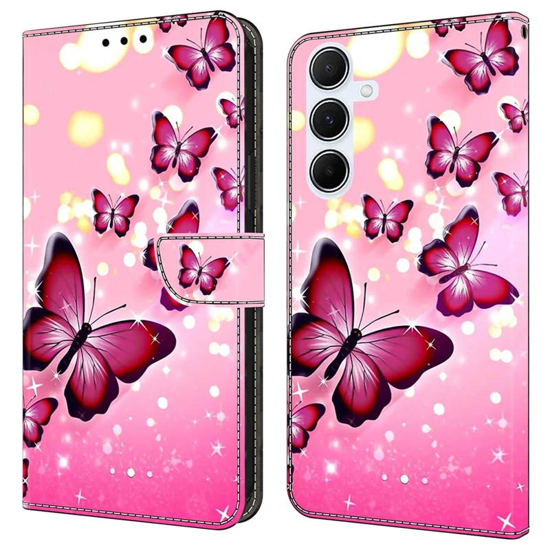 Cover a portafoglio con supporto per Samsung Galaxy A17 5G - Farfalla Rosa con stampa in pelle PU