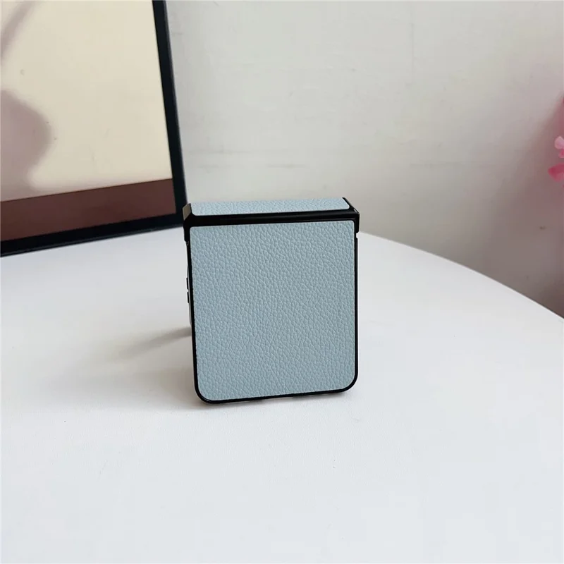 For Samsung Galaxy Z Flip7 5G Case Hinge Protection Litchi Texture Leather + PC Phone Cover - Blue