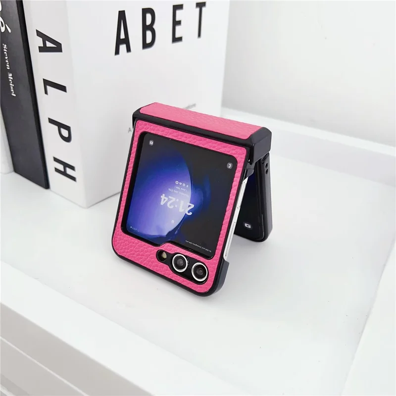 For Samsung Galaxy Z Flip7 FE 5G / Z Flip6 5G Case Hinge Protection Litchi Texture Leather + PC Phone Cover - Rose