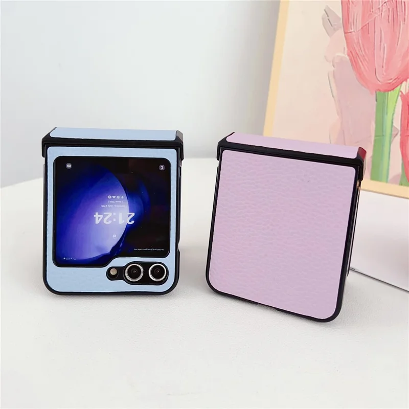 For Samsung Galaxy Z Flip7 FE 5G / Z Flip6 5G Case Hinge Protection Litchi Texture Leather + PC Phone Cover - Rose