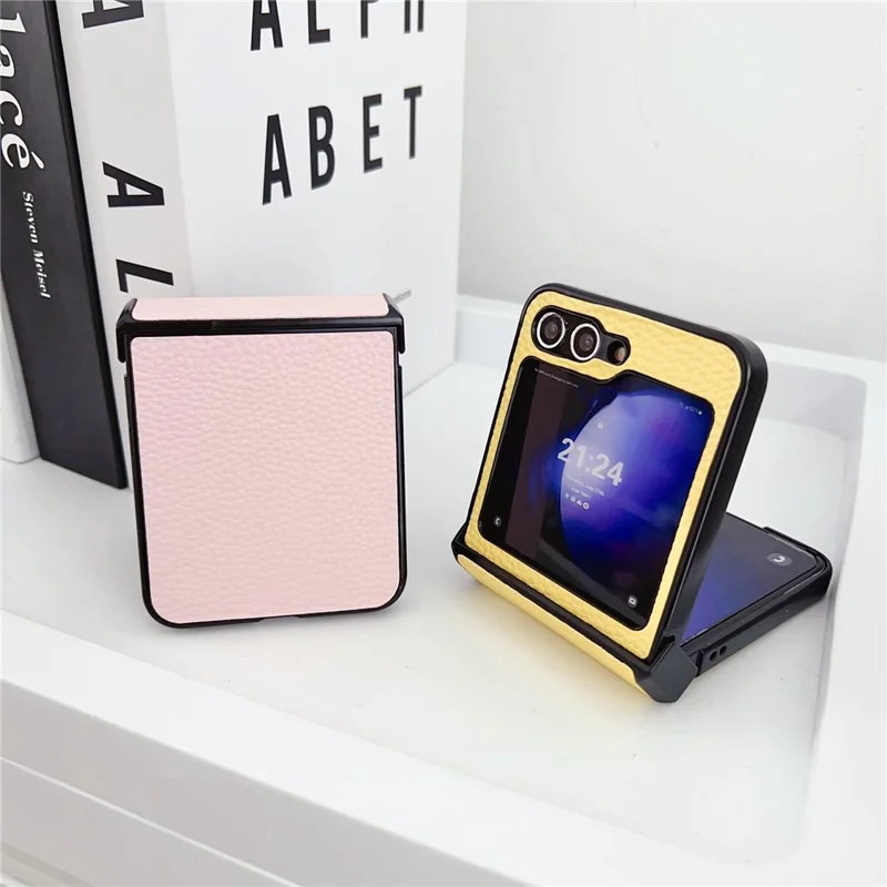 For Samsung Galaxy Z Flip7 FE 5G / Z Flip6 5G Case Hinge Protection Litchi Texture Leather + PC Phone Cover - Rose