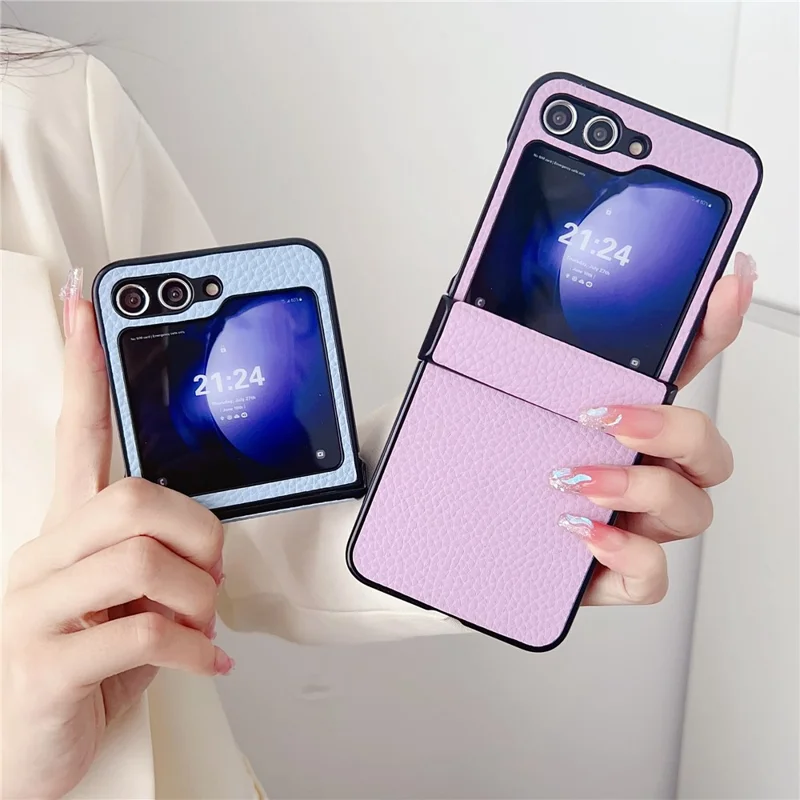 For Samsung Galaxy Z Flip7 FE 5G / Z Flip6 5G Case Hinge Protection Litchi Texture Leather + PC Phone Cover - Rose