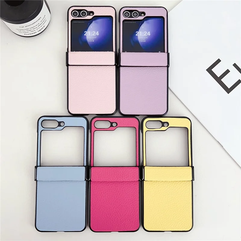 For Samsung Galaxy Z Flip7 FE 5G / Z Flip6 5G Case Hinge Protection Litchi Texture Leather + PC Phone Cover - Rose