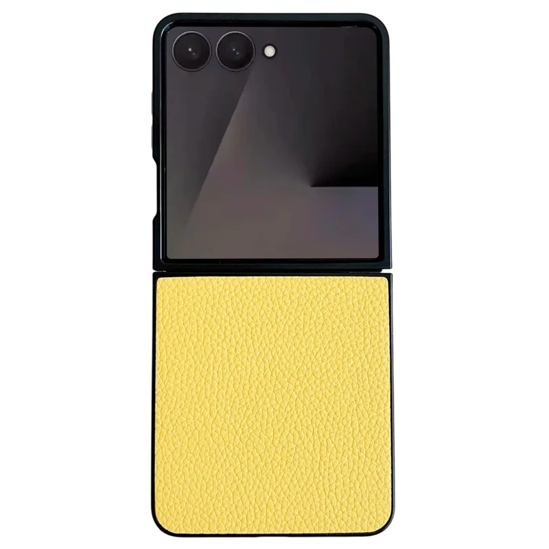 For Samsung Galaxy Z Flip7 5G Case Litchi Texture Leather + PC Shockproof Phone Cover - Yellow