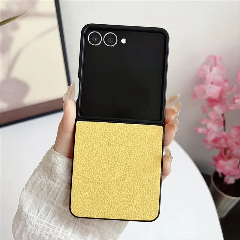 For Samsung Galaxy Z Flip7 5G Case Litchi Texture Leather + PC Shockproof Phone Cover - Yellow