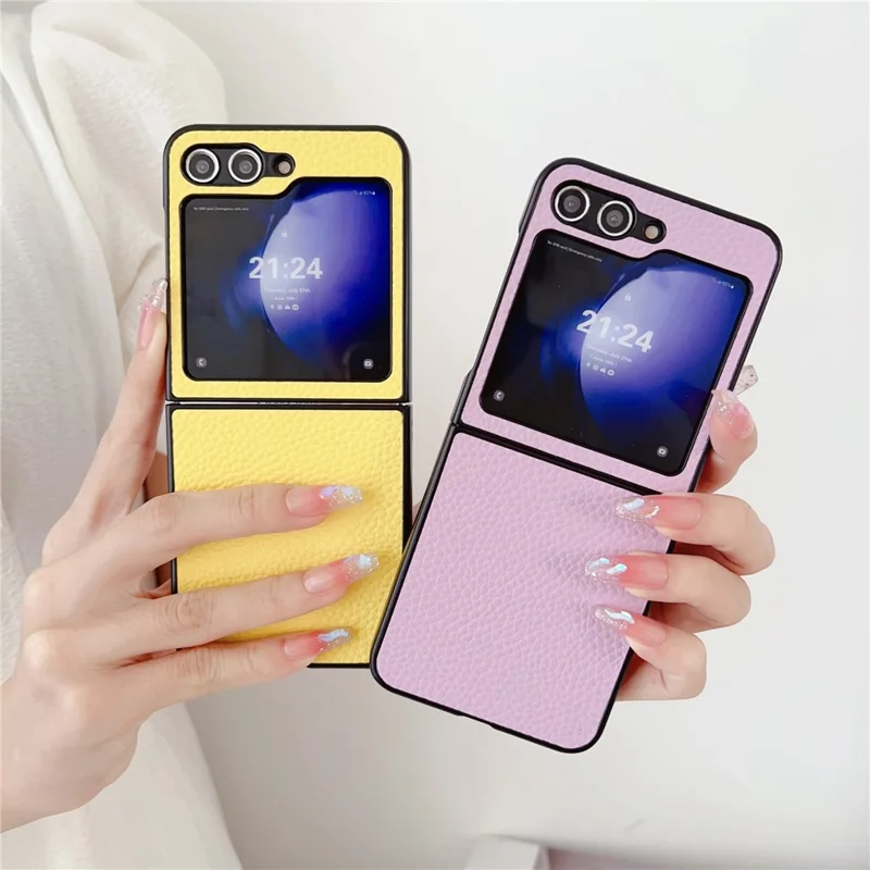 For Samsung Galaxy Z Flip7 FE 5G / Z Flip6 5G Case Litchi Texture Leather + PC Shockproof Phone Cover - Purple