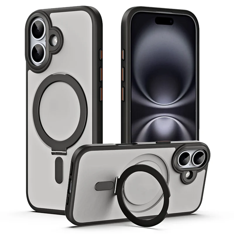 For iPhone 17 Case TPU + Acrylic Hidden Magnetic Kickstand Phone Cover - Black