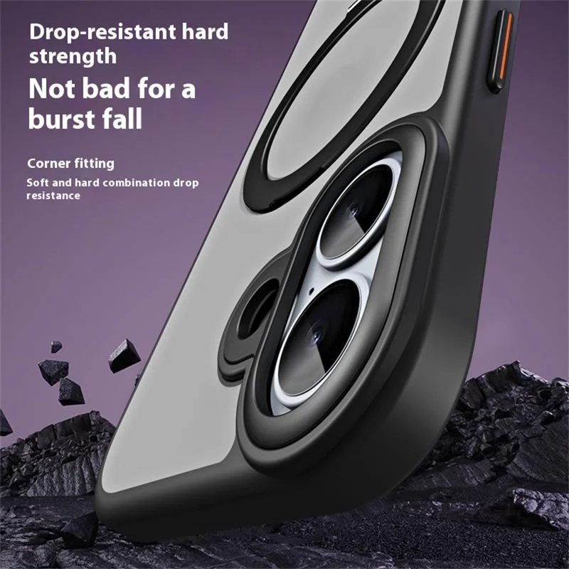 For iPhone 17 Case TPU + Acrylic Hidden Magnetic Kickstand Phone Cover - Black