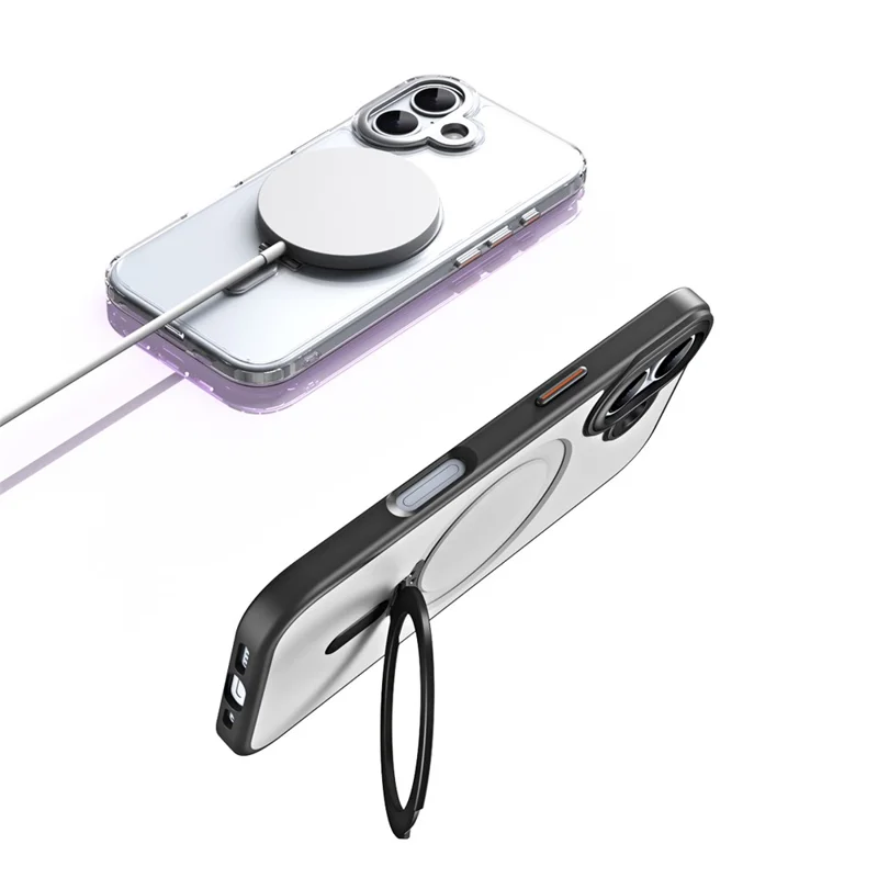 For iPhone 17 Case TPU + Acrylic Hidden Magnetic Kickstand Phone Cover - Black