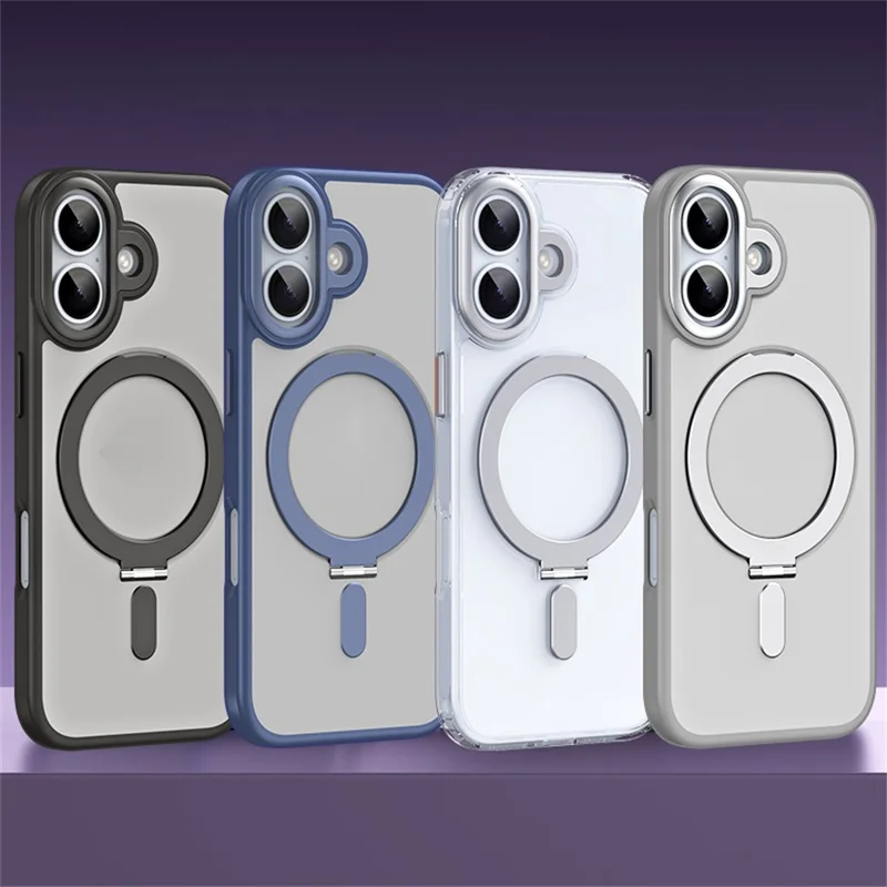 For iPhone 17 Case TPU + Acrylic Hidden Magnetic Kickstand Phone Cover - Black