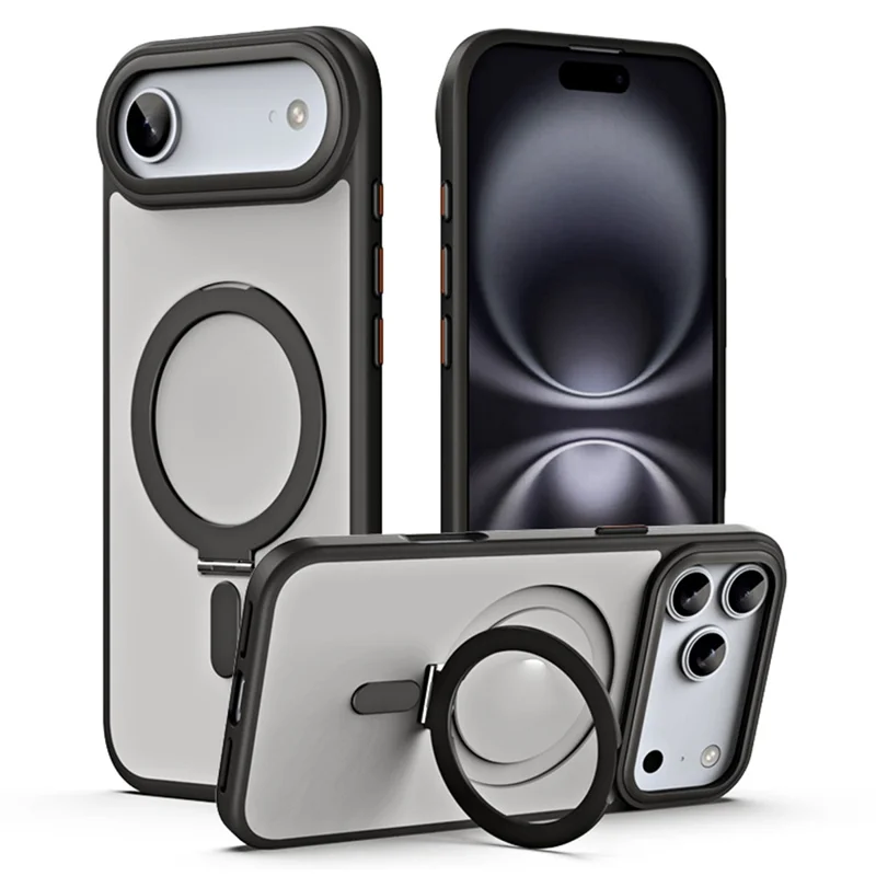 Für iPhone 17 Air Case TPU + Acryl Magnetständer Handyhülle - Schwarz
