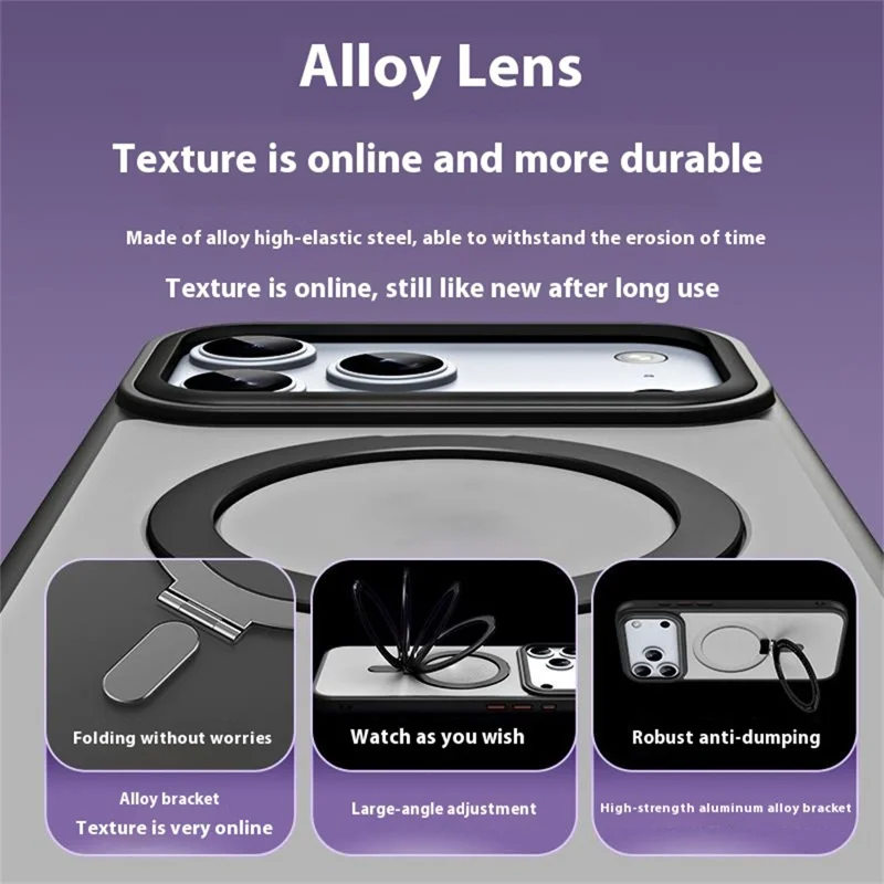 Obudowa na iPhone 17 Pro, etui TPU + akrylowe z ukrytym magnetycznym podstawką - Szary