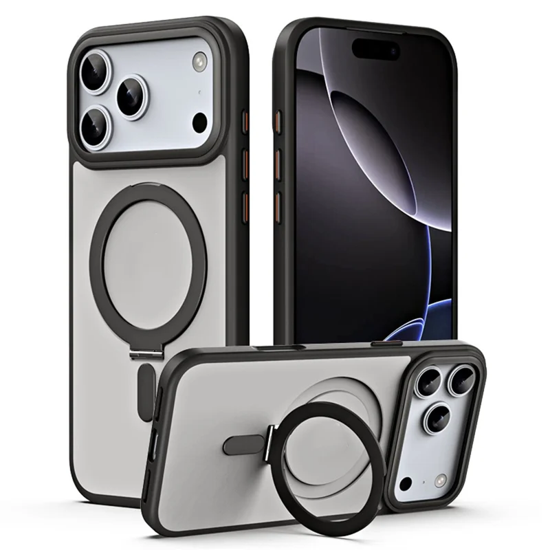 For iPhone 17 Pro Max Case TPU + Acrylic Hidden Magnetic Kickstand Phone Cover - Black