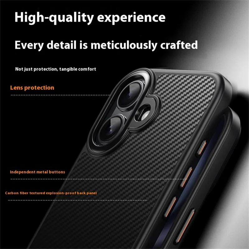 For iPhone 17 Magnetic Case Compatible with MagSafe Carbon Fiber Texture PC + TPU Cover - Black