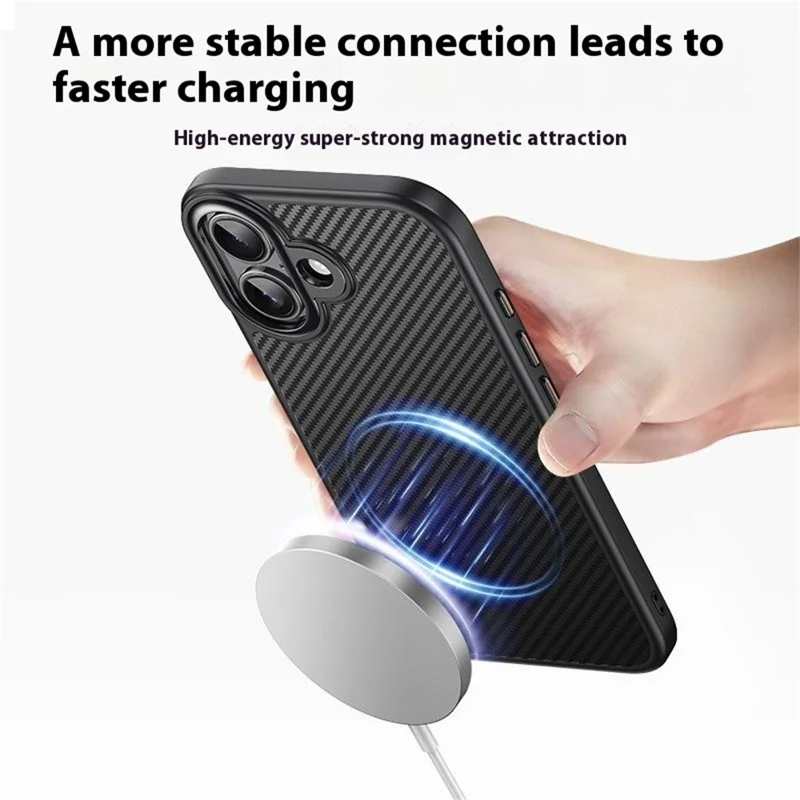 For iPhone 17 Magnetic Case Compatible with MagSafe Carbon Fiber Texture PC + TPU Cover - Black  /  Silver