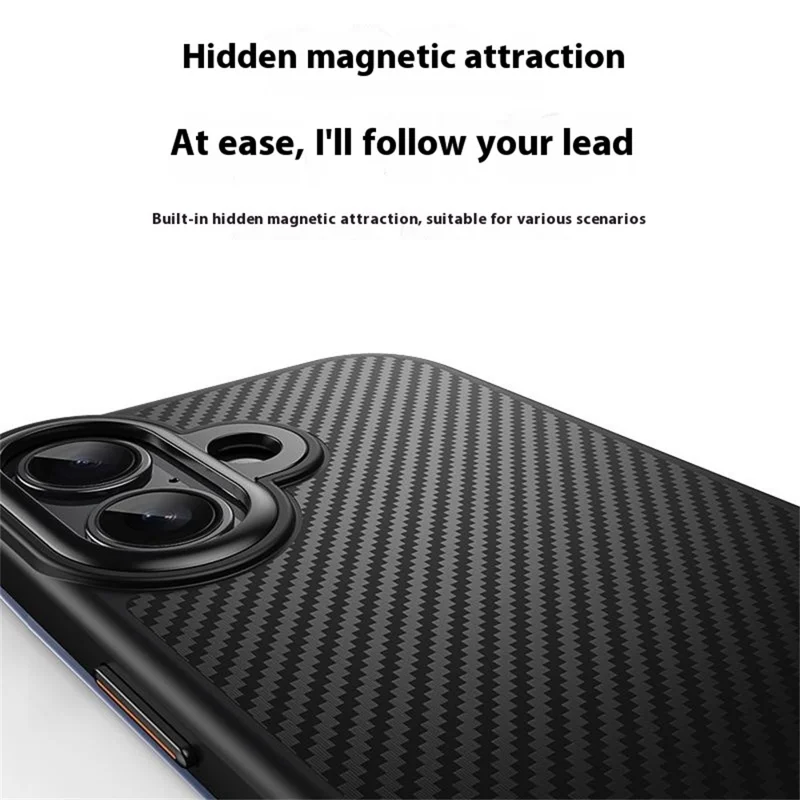For iPhone 17 Magnetic Case Compatible with MagSafe Carbon Fiber Texture PC + TPU Cover - Black  /  Silver