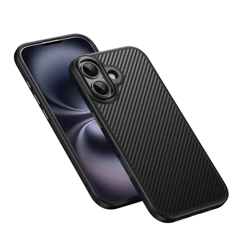 For iPhone 17 Magnetic Case Compatible with MagSafe Carbon Fiber Texture PC + TPU Cover - Black  /  Silver